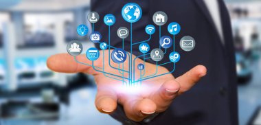 Modern dijital elektronik devre ile simgeyle işadamı