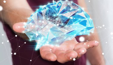 Onun el 3d ren dijital röntgen insan beyninde tutan işadamı