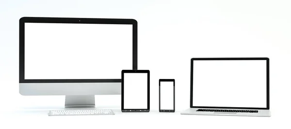 Moderno computer portatile cellulare e tablet rendering 3D — Foto Stock