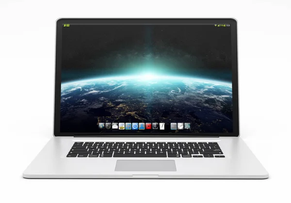 Laptop metálico moderno no fundo branco 3D renderização — Fotografia de Stock