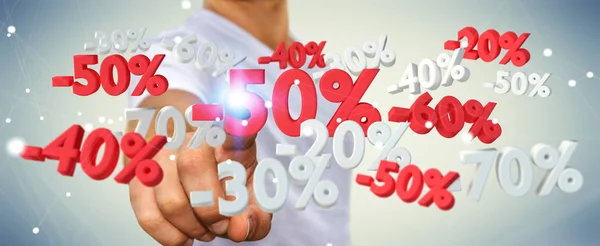 Бізнесмен торкається значків продажів пальцем 3D рендеринга — стокове фото
