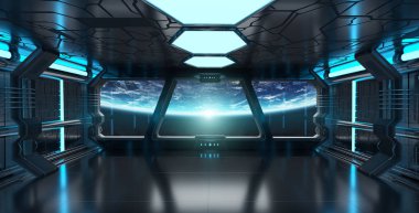 Uzay gemisi iç dünyanın manzaralı Earth 3d işleme el