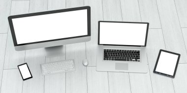Modern bilgisayar dizüstü cep telefonu ve tablet 3d render