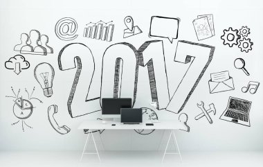 El yazması modern ofis 3d render çizim 2017