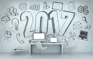 El yazması modern ofis 3d render çizim 2017