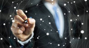 İşadamı kalem 3d rendering ile kayan nokta ağ kullanma