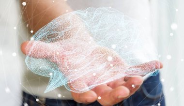 Onun el 3d ren dijital röntgen insan beyninde tutan işadamı