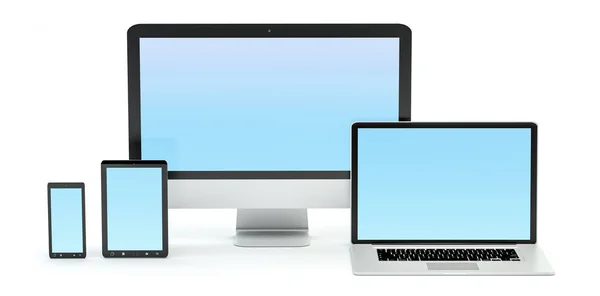 Computadora moderna portátil teléfono móvil y tableta 3D renderizado — Foto de Stock
