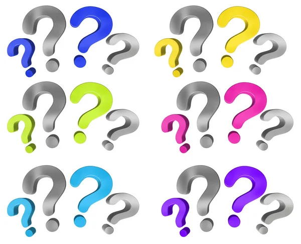 Renkli soru işaretleri koleksiyonu 3d render