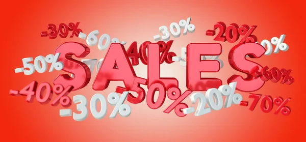 Iconos de ventas y porcentaje flotando en el aire 3D renderizado —  Fotos de Stock
