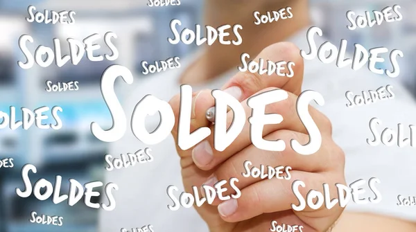 İşadamı kalem 3d render ile satış simgeler dokunmadan