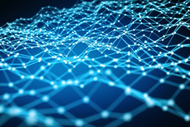 Beyaz ve mavi nokta ağ 3d render yüzen