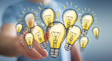 Çizilmiş ampul parmağıyla dokunmadan işadamı