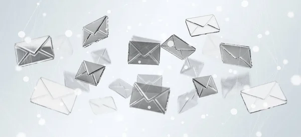 3D rendering flying email icon and web flying