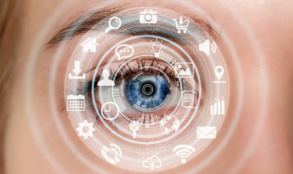 Gros plan de l'oeil de la femme en utilisant le rendu 3D du réseau multimédia — Photo