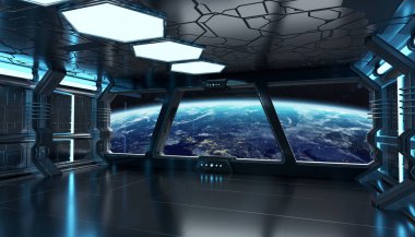 Uzay gemisi iç dünyanın manzaralı Earth 3d işleme el