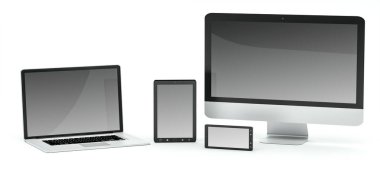 Modern bilgisayar dizüstü cep telefonu ve tablet 3d render