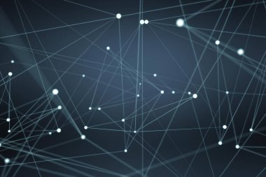 Beyaz ve mavi parlak nokta ağ 3d render yüzen