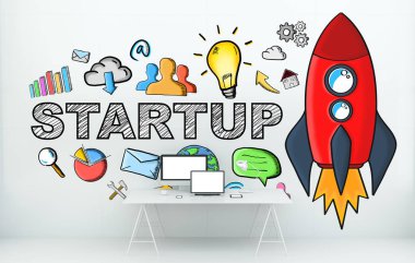 El başlangıç kavramı ofis 3d render çekilmiş.