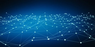 Beyaz ve mavi nokta ağ 3d render yüzen