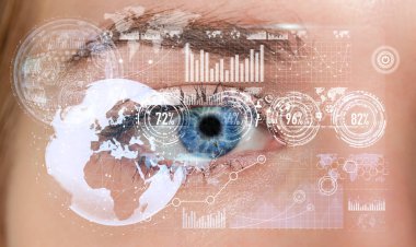 Kadın dijital göz 3d render Close-Up