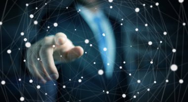 Kayan nokta ağ 3d render dokunmadan işadamı