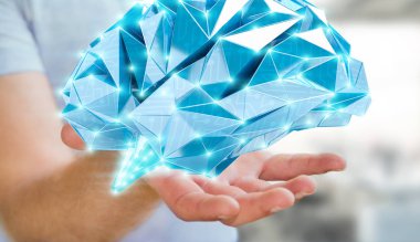 Onun el 3d ren dijital röntgen insan beyninde tutan işadamı