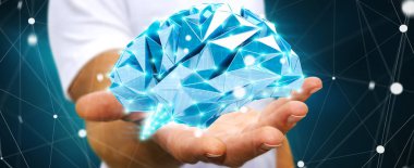 Onun el 3d ren dijital röntgen insan beyninde tutan işadamı