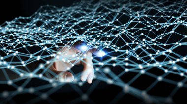 Uçan ağ nokta 3d render tutan işadamı