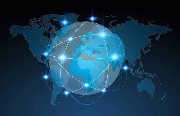 Rede global azul no planeta Terra 3D renderização — Fotografia de Stock