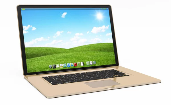 Moderner Gold-Laptop auf weißem Hintergrund — Stockfoto
