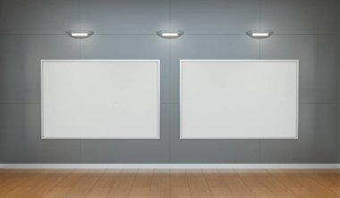 İki beyaz boşlukları bir duvar 3d render tuval
