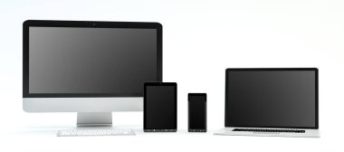 Modern bilgisayar dizüstü cep telefonu ve tablet 3d render