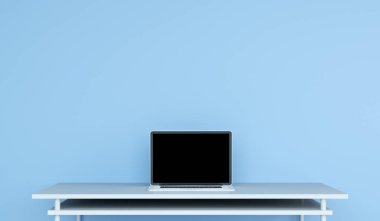 Dizüstü bilgisayar 3d render ile modern masaüstü iç