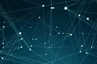 Beyaz ve mavi parlak nokta ağ 3d render yüzen