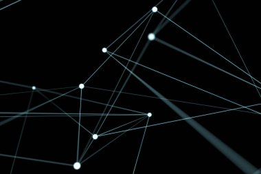 Beyaz ve mavi parlak nokta ağ 3d render yüzen