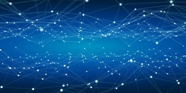 Beyaz ve mavi nokta ağ 3d render yüzen