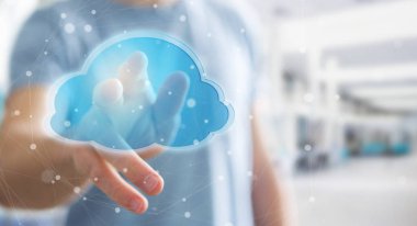 Dijital bulut 3d rendering kullanarak iş adamı