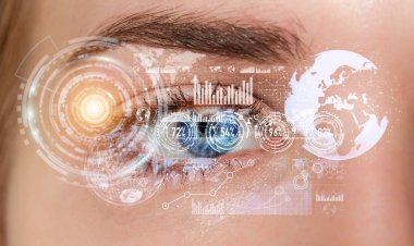 Kadın dijital göz 3d render Close-Up