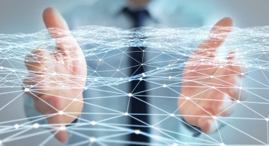 İşadamı 3d render tarafından düzenlenen ağ uçan nokta