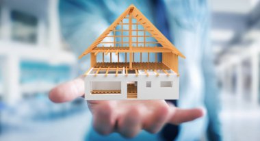 3D render bitmemiş planı ev onun ha tutan işadamı