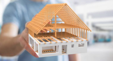 3D render bitmemiş planı ev onun dokunmadan işadamı