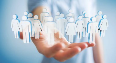 3D rendering grup insan elinde tutan işadamı