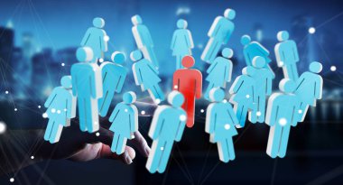 3D render birlikte grup insan onun finge dokunmadan işadamı