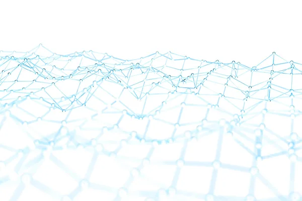 Réseau flottant de points blancs et bleus rendu 3D — Photo