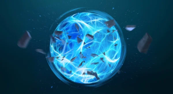 Digitales blaues explodierendes Superpower Ball 3D-Rendering — Stockfoto