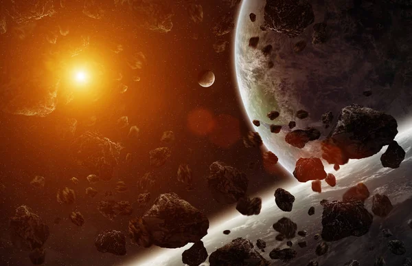 Sistema de planetas distantes no espaço 3D renderização — Fotografia de Stock