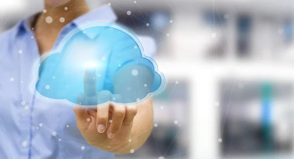 Imprenditrice che utilizza il rendering 3D cloud digitale — Foto Stock