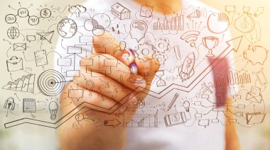 El yazması proje sunumu kalemle çizim işadamı