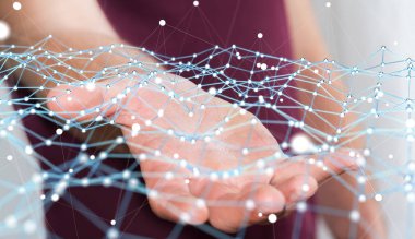 Uçan ağ nokta 3d render tutan işadamı